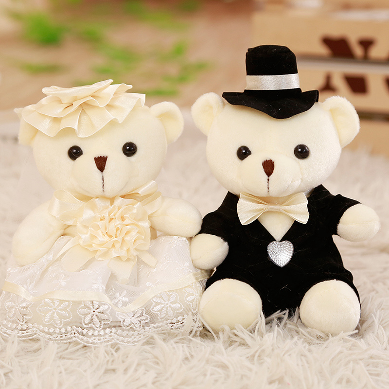 2 Pieces A Lot 18cm Soft Wedding Teddy Bear Plush Toys Wedding Gift Party Decoration Wedding Ceremony Souvenir