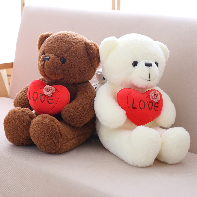 40/50/60 Soft Teddy Bear Plush Toy Stuffed Animal Bear With Love Heart Placating Toy For Wedding Or Valentine's Day Gift