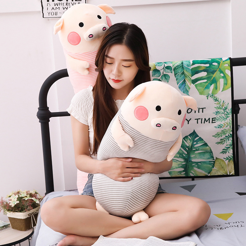 70/90/100cm Soft Sleeping Pig Plush Toy Stuffed Animal Pig Long Pillow for Kids Appease Toy Baby's Room Decoration